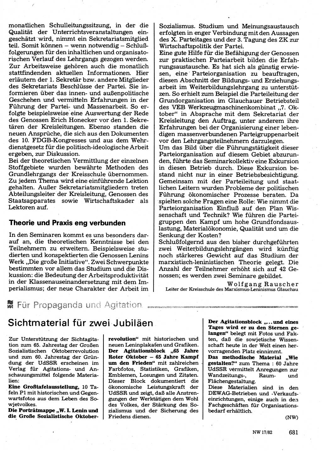 Neuer Weg (NW), Organ des Zentralkomitees (ZK) der SED (Sozialistische Einheitspartei Deutschlands) für Fragen des Parteilebens, 37. Jahrgang [Deutsche Demokratische Republik (DDR)] 1982, Seite 681 (NW ZK SED DDR 1982, S. 681)