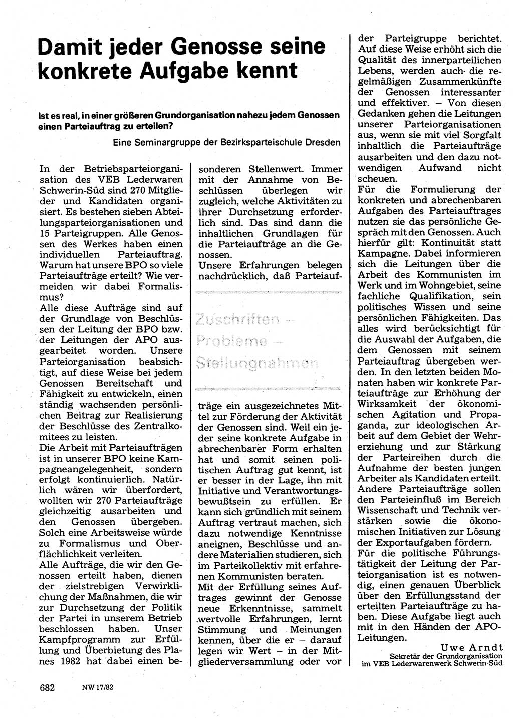 Neuer Weg (NW), Organ des Zentralkomitees (ZK) der SED (Sozialistische Einheitspartei Deutschlands) für Fragen des Parteilebens, 37. Jahrgang [Deutsche Demokratische Republik (DDR)] 1982, Seite 682 (NW ZK SED DDR 1982, S. 682)