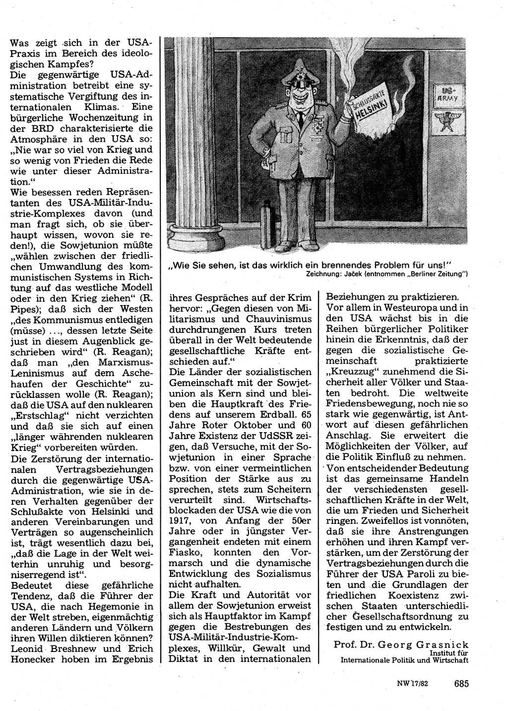 Neuer Weg (NW), Organ des Zentralkomitees (ZK) der SED (Sozialistische Einheitspartei Deutschlands) für Fragen des Parteilebens, 37. Jahrgang [Deutsche Demokratische Republik (DDR)] 1982, Seite 685 (NW ZK SED DDR 1982, S. 685)