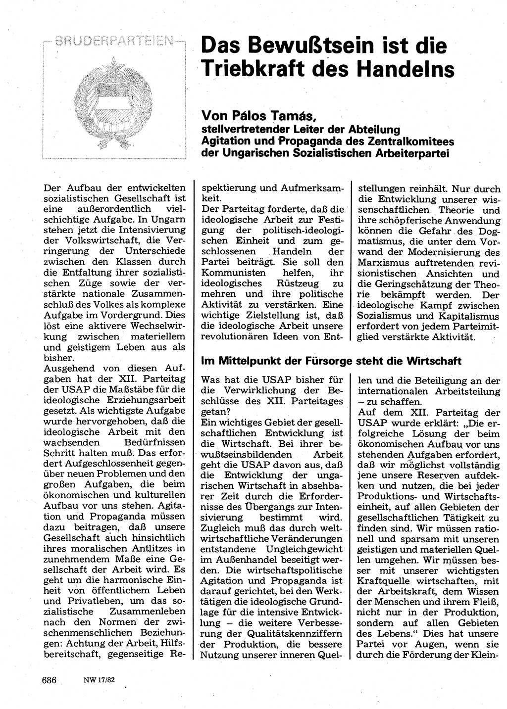 Neuer Weg (NW), Organ des Zentralkomitees (ZK) der SED (Sozialistische Einheitspartei Deutschlands) für Fragen des Parteilebens, 37. Jahrgang [Deutsche Demokratische Republik (DDR)] 1982, Seite 686 (NW ZK SED DDR 1982, S. 686)