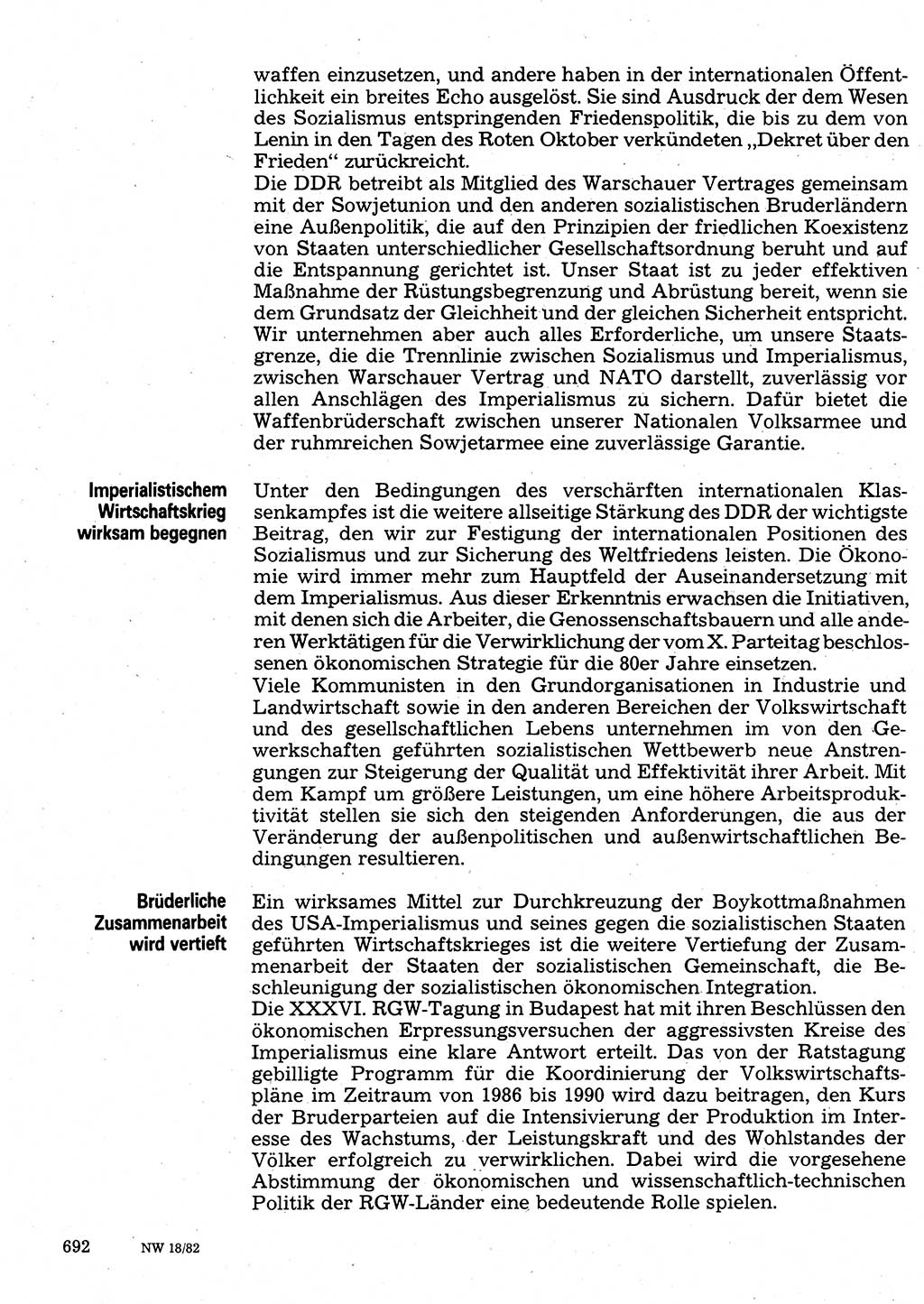 Neuer Weg (NW), Organ des Zentralkomitees (ZK) der SED (Sozialistische Einheitspartei Deutschlands) für Fragen des Parteilebens, 37. Jahrgang [Deutsche Demokratische Republik (DDR)] 1982, Seite 692 (NW ZK SED DDR 1982, S. 692)