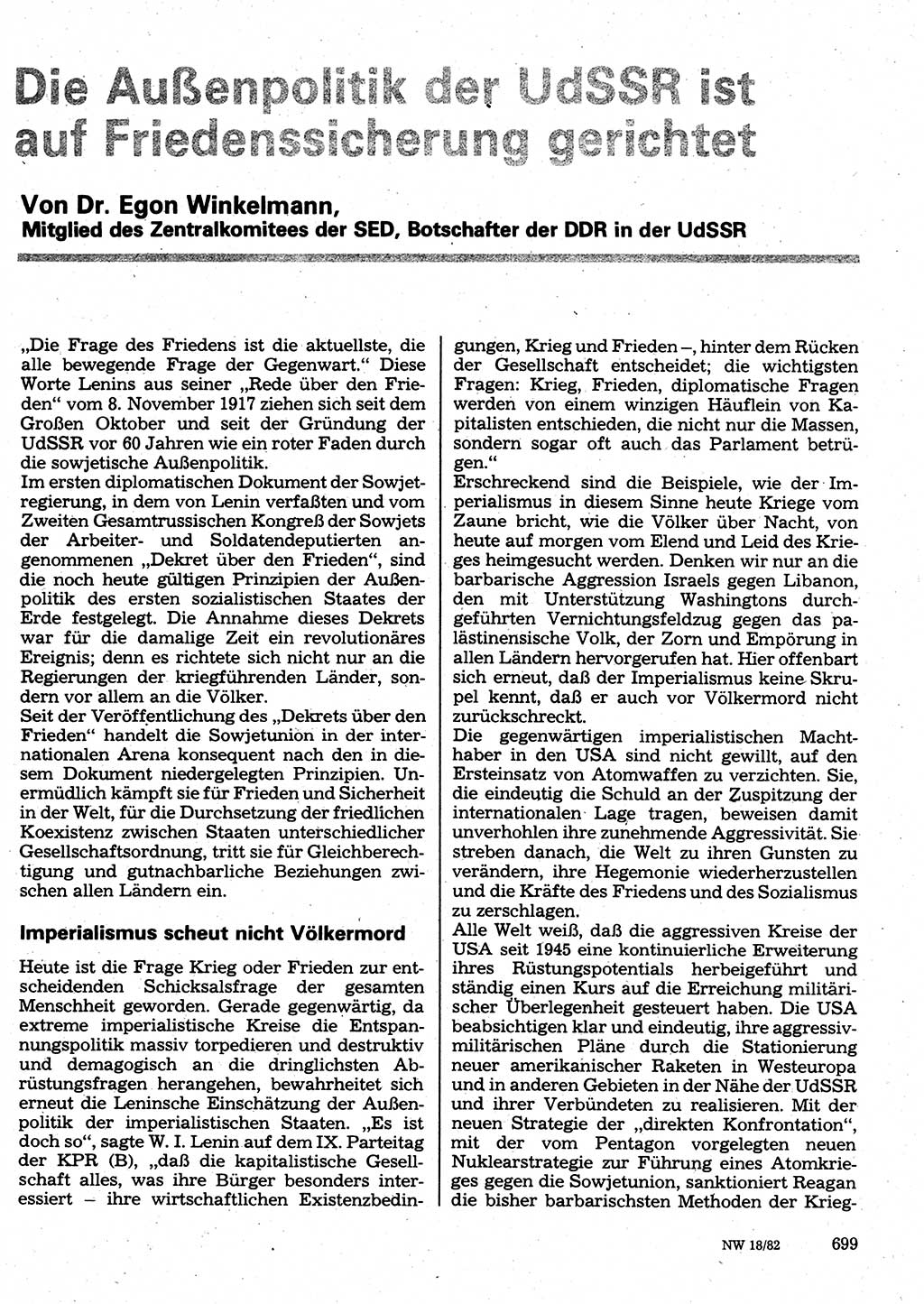 Neuer Weg (NW), Organ des Zentralkomitees (ZK) der SED (Sozialistische Einheitspartei Deutschlands) für Fragen des Parteilebens, 37. Jahrgang [Deutsche Demokratische Republik (DDR)] 1982, Seite 699 (NW ZK SED DDR 1982, S. 699)