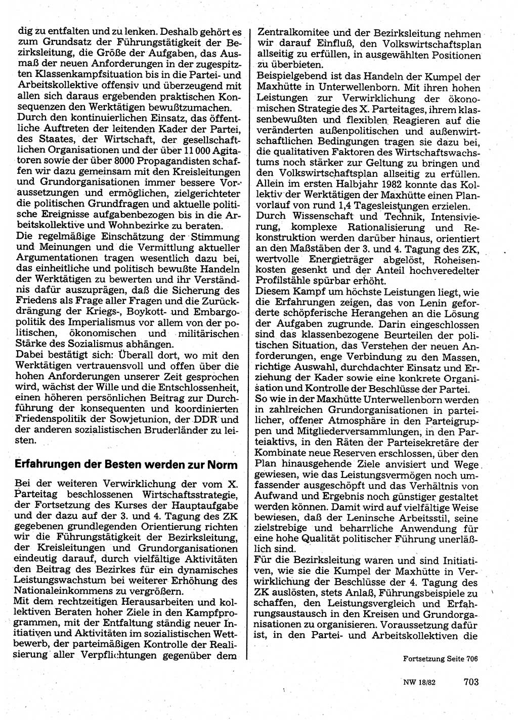 Neuer Weg (NW), Organ des Zentralkomitees (ZK) der SED (Sozialistische Einheitspartei Deutschlands) für Fragen des Parteilebens, 37. Jahrgang [Deutsche Demokratische Republik (DDR)] 1982, Seite 703 (NW ZK SED DDR 1982, S. 703)