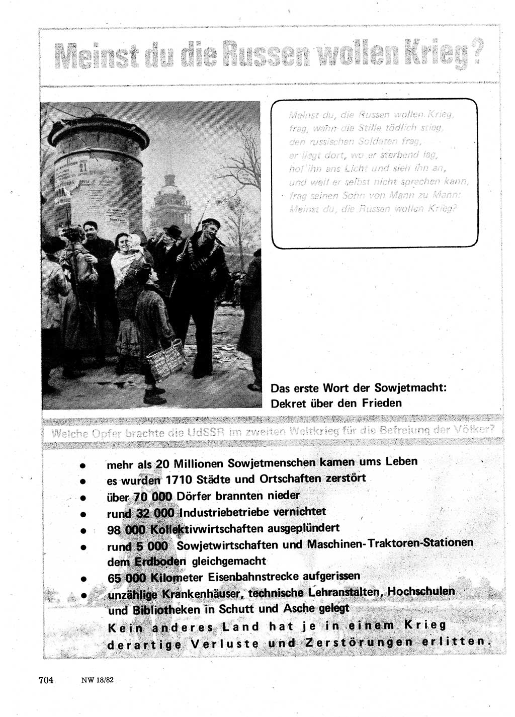 Neuer Weg (NW), Organ des Zentralkomitees (ZK) der SED (Sozialistische Einheitspartei Deutschlands) für Fragen des Parteilebens, 37. Jahrgang [Deutsche Demokratische Republik (DDR)] 1982, Seite 704 (NW ZK SED DDR 1982, S. 704)