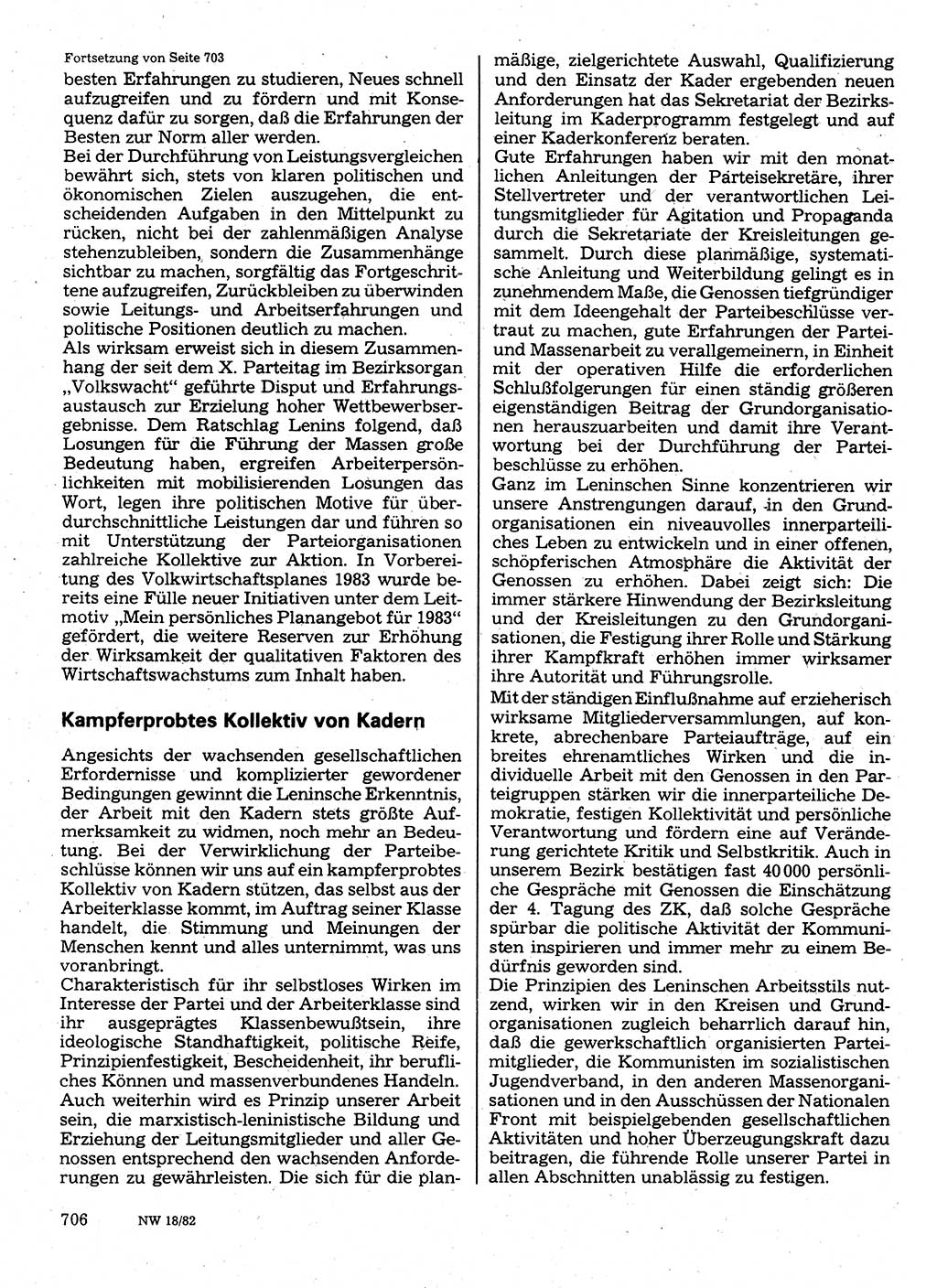 Neuer Weg (NW), Organ des Zentralkomitees (ZK) der SED (Sozialistische Einheitspartei Deutschlands) für Fragen des Parteilebens, 37. Jahrgang [Deutsche Demokratische Republik (DDR)] 1982, Seite 706 (NW ZK SED DDR 1982, S. 706)