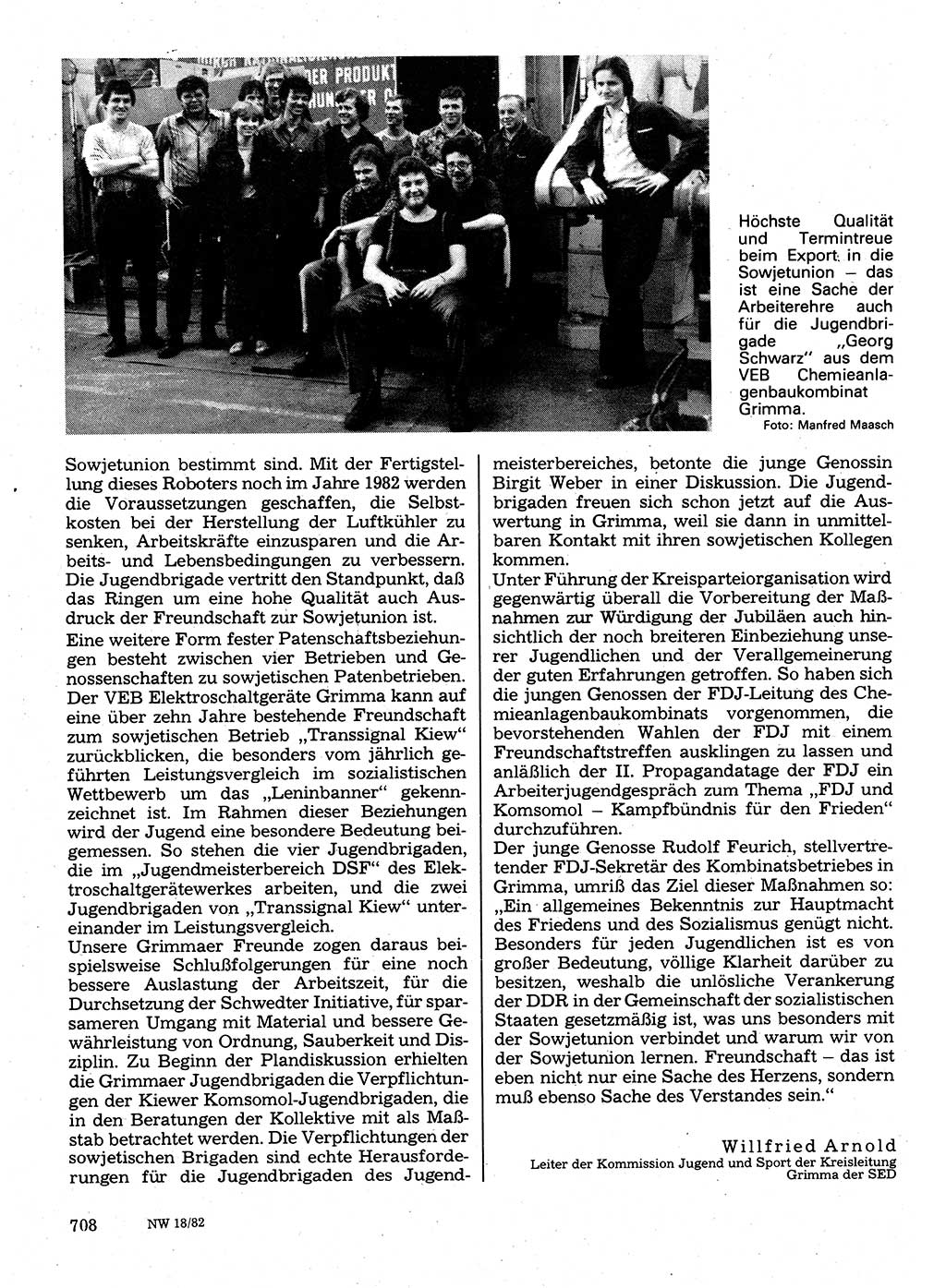 Neuer Weg (NW), Organ des Zentralkomitees (ZK) der SED (Sozialistische Einheitspartei Deutschlands) für Fragen des Parteilebens, 37. Jahrgang [Deutsche Demokratische Republik (DDR)] 1982, Seite 708 (NW ZK SED DDR 1982, S. 708)