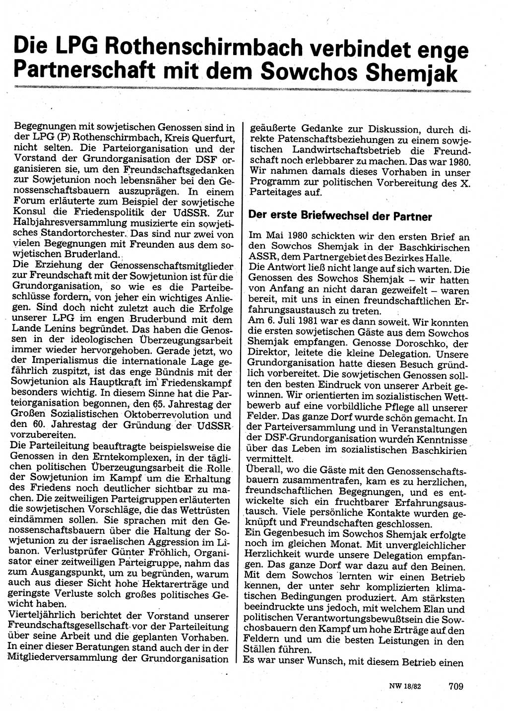 Neuer Weg (NW), Organ des Zentralkomitees (ZK) der SED (Sozialistische Einheitspartei Deutschlands) für Fragen des Parteilebens, 37. Jahrgang [Deutsche Demokratische Republik (DDR)] 1982, Seite 709 (NW ZK SED DDR 1982, S. 709)