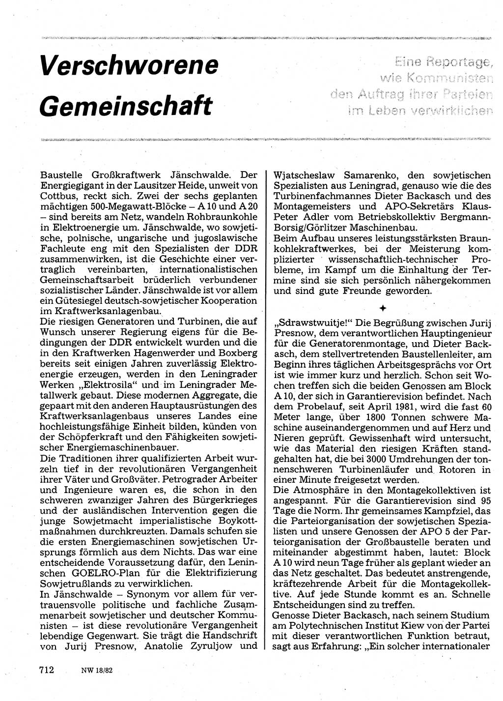 Neuer Weg (NW), Organ des Zentralkomitees (ZK) der SED (Sozialistische Einheitspartei Deutschlands) für Fragen des Parteilebens, 37. Jahrgang [Deutsche Demokratische Republik (DDR)] 1982, Seite 712 (NW ZK SED DDR 1982, S. 712)