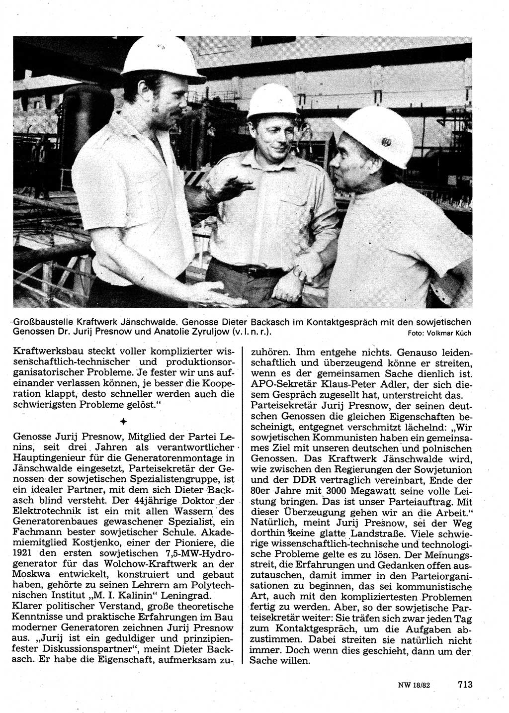 Neuer Weg (NW), Organ des Zentralkomitees (ZK) der SED (Sozialistische Einheitspartei Deutschlands) für Fragen des Parteilebens, 37. Jahrgang [Deutsche Demokratische Republik (DDR)] 1982, Seite 713 (NW ZK SED DDR 1982, S. 713)