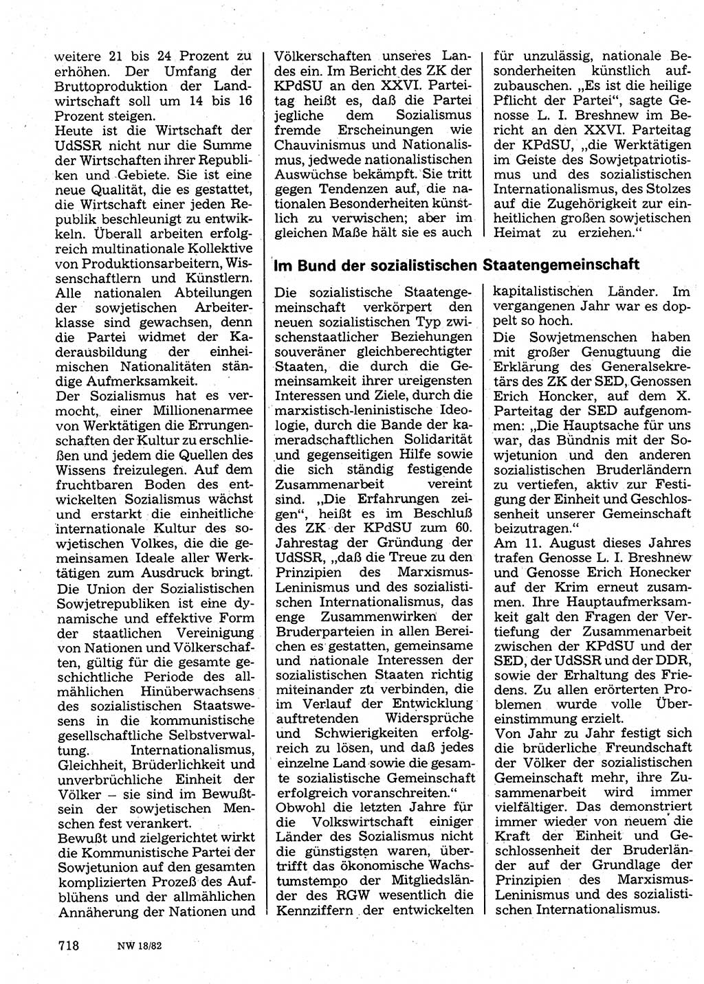 Neuer Weg (NW), Organ des Zentralkomitees (ZK) der SED (Sozialistische Einheitspartei Deutschlands) für Fragen des Parteilebens, 37. Jahrgang [Deutsche Demokratische Republik (DDR)] 1982, Seite 718 (NW ZK SED DDR 1982, S. 718)