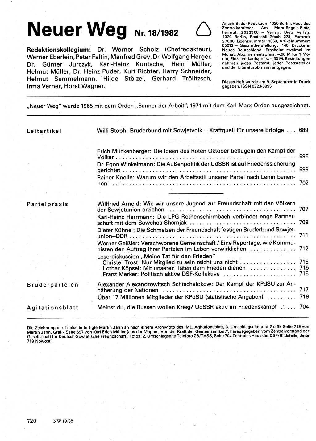 Neuer Weg (NW), Organ des Zentralkomitees (ZK) der SED (Sozialistische Einheitspartei Deutschlands) für Fragen des Parteilebens, 37. Jahrgang [Deutsche Demokratische Republik (DDR)] 1982, Seite 720 (NW ZK SED DDR 1982, S. 720)