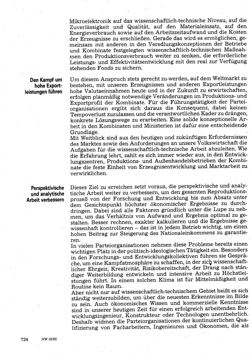 Neuer Weg (NW), Organ des Zentralkomitees (ZK) der SED (Sozialistische Einheitspartei Deutschlands) für Fragen des Parteilebens, 37. Jahrgang [Deutsche Demokratische Republik (DDR)] 1982, Seite 724 (NW ZK SED DDR 1982, S. 724)