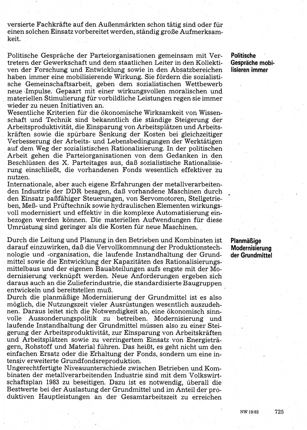 Neuer Weg (NW), Organ des Zentralkomitees (ZK) der SED (Sozialistische Einheitspartei Deutschlands) für Fragen des Parteilebens, 37. Jahrgang [Deutsche Demokratische Republik (DDR)] 1982, Seite 725 (NW ZK SED DDR 1982, S. 725)