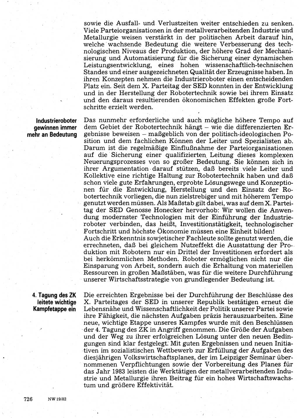 Neuer Weg (NW), Organ des Zentralkomitees (ZK) der SED (Sozialistische Einheitspartei Deutschlands) für Fragen des Parteilebens, 37. Jahrgang [Deutsche Demokratische Republik (DDR)] 1982, Seite 726 (NW ZK SED DDR 1982, S. 726)