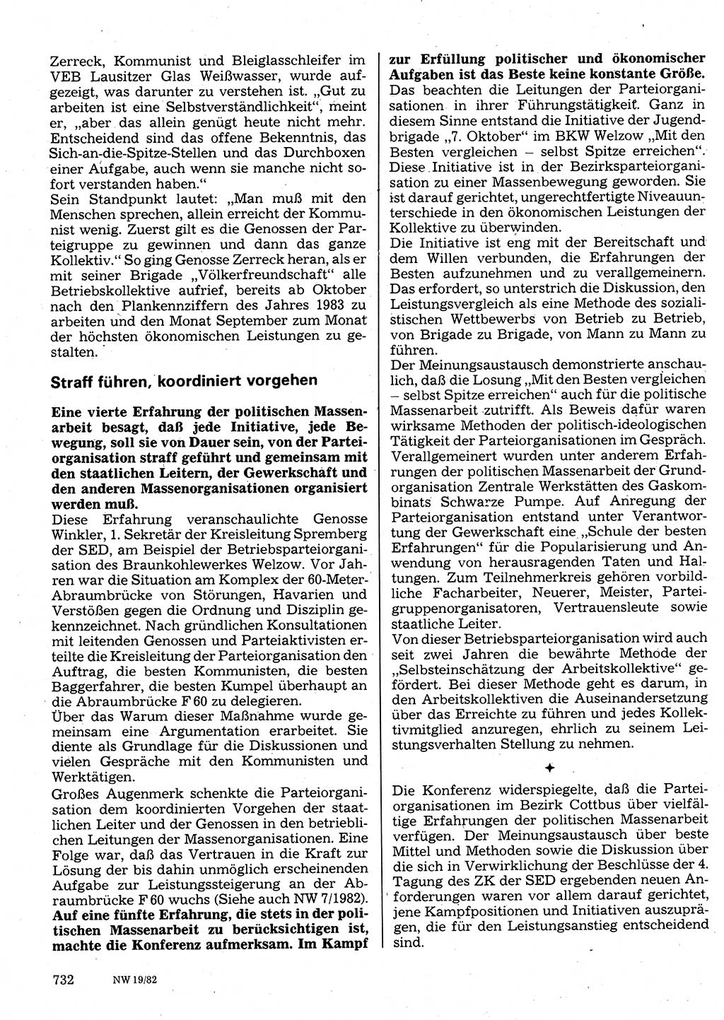 Neuer Weg (NW), Organ des Zentralkomitees (ZK) der SED (Sozialistische Einheitspartei Deutschlands) für Fragen des Parteilebens, 37. Jahrgang [Deutsche Demokratische Republik (DDR)] 1982, Seite 732 (NW ZK SED DDR 1982, S. 732)