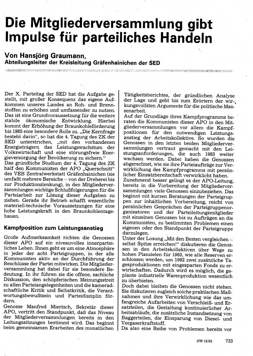 Neuer Weg (NW), Organ des Zentralkomitees (ZK) der SED (Sozialistische Einheitspartei Deutschlands) für Fragen des Parteilebens, 37. Jahrgang [Deutsche Demokratische Republik (DDR)] 1982, Seite 733 (NW ZK SED DDR 1982, S. 733)