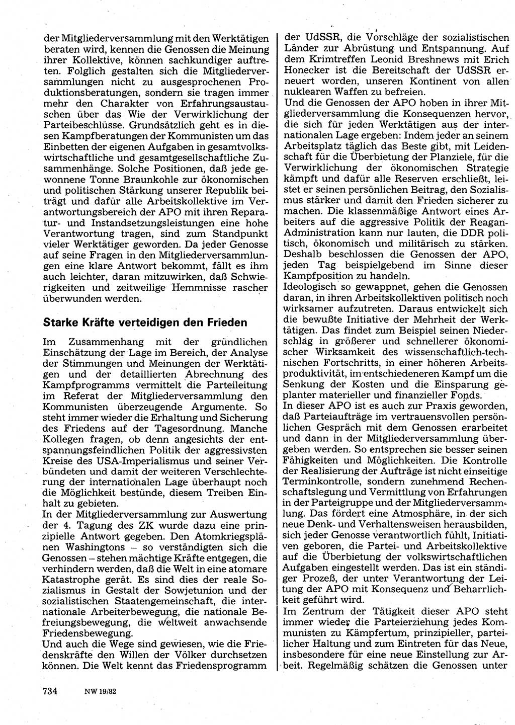 Neuer Weg (NW), Organ des Zentralkomitees (ZK) der SED (Sozialistische Einheitspartei Deutschlands) für Fragen des Parteilebens, 37. Jahrgang [Deutsche Demokratische Republik (DDR)] 1982, Seite 734 (NW ZK SED DDR 1982, S. 734)