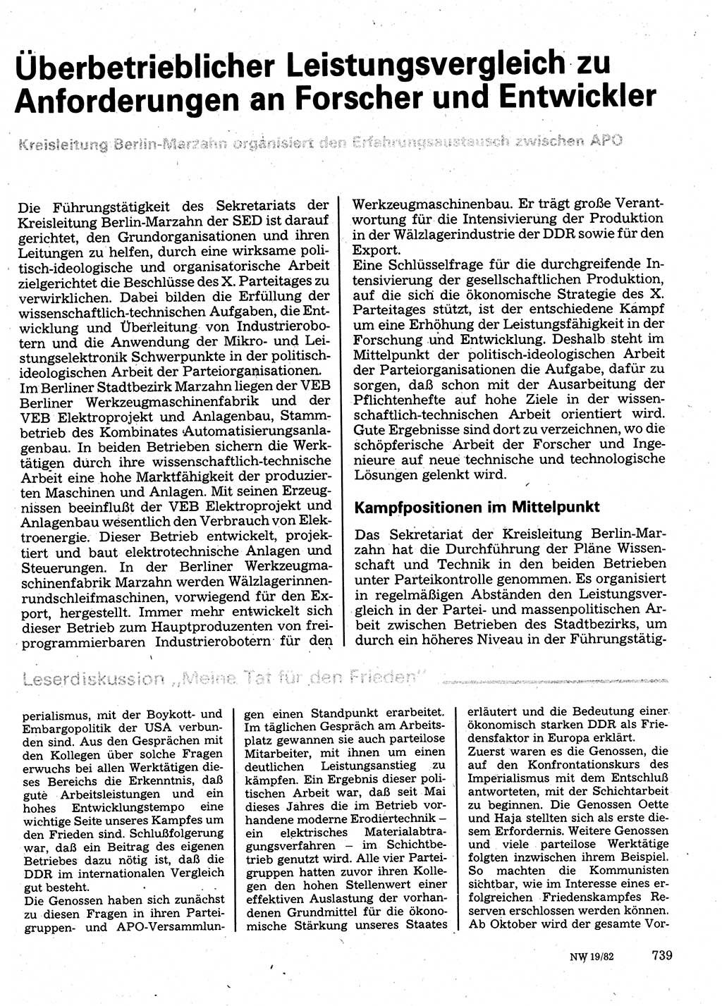 Neuer Weg (NW), Organ des Zentralkomitees (ZK) der SED (Sozialistische Einheitspartei Deutschlands) für Fragen des Parteilebens, 37. Jahrgang [Deutsche Demokratische Republik (DDR)] 1982, Seite 739 (NW ZK SED DDR 1982, S. 739)