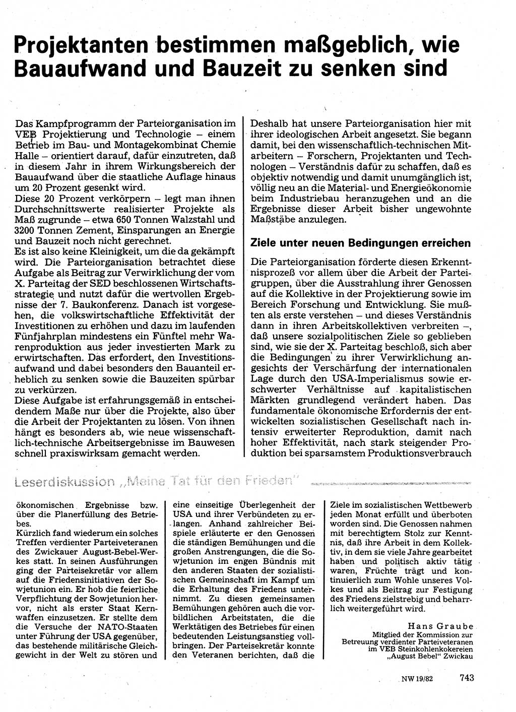 Neuer Weg (NW), Organ des Zentralkomitees (ZK) der SED (Sozialistische Einheitspartei Deutschlands) für Fragen des Parteilebens, 37. Jahrgang [Deutsche Demokratische Republik (DDR)] 1982, Seite 743 (NW ZK SED DDR 1982, S. 743)