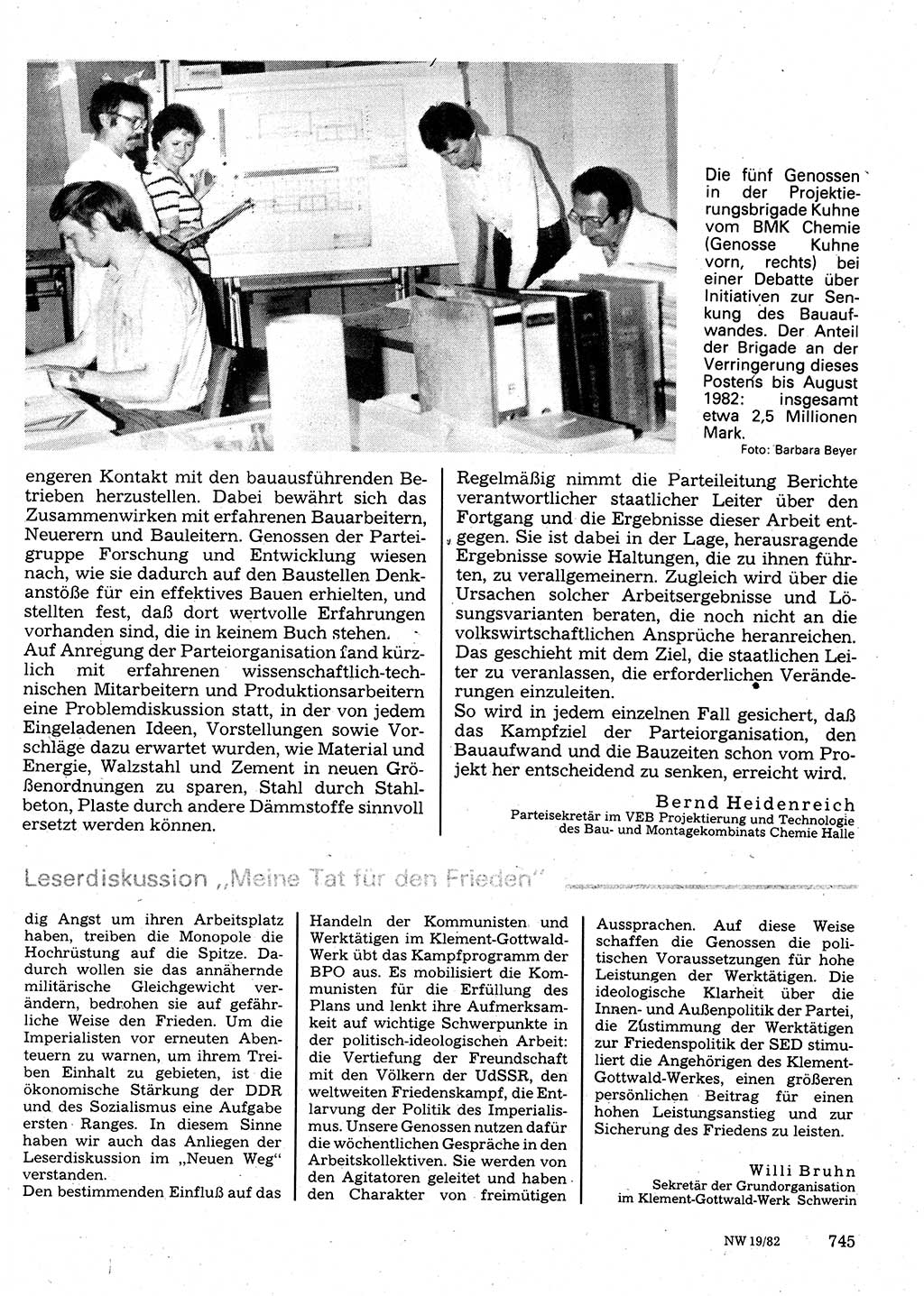 Neuer Weg (NW), Organ des Zentralkomitees (ZK) der SED (Sozialistische Einheitspartei Deutschlands) für Fragen des Parteilebens, 37. Jahrgang [Deutsche Demokratische Republik (DDR)] 1982, Seite 745 (NW ZK SED DDR 1982, S. 745)