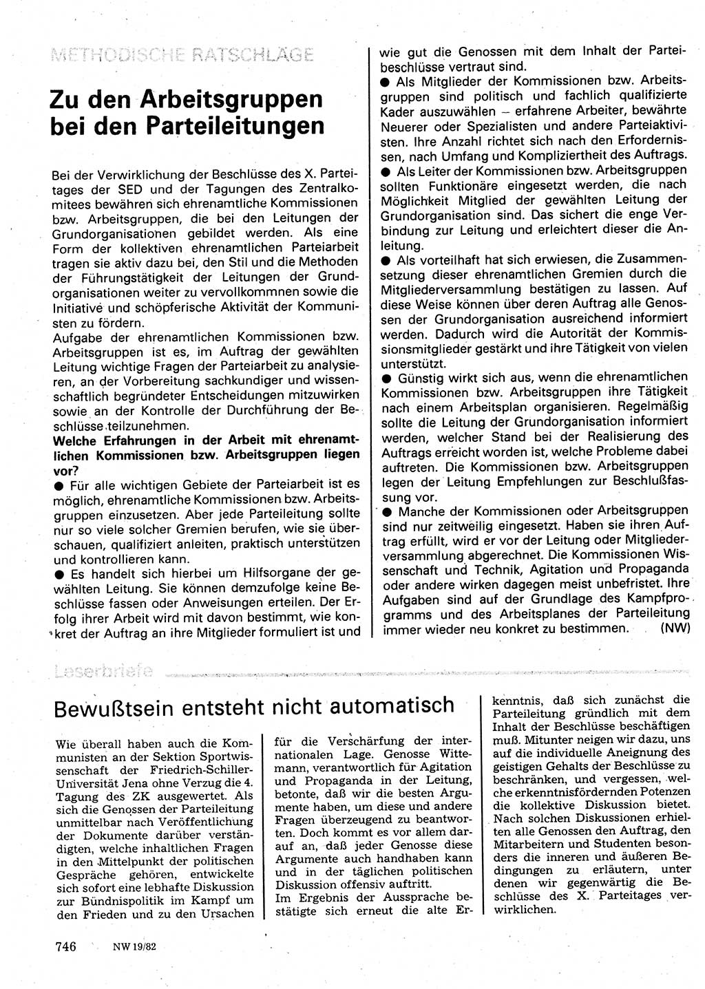 Neuer Weg (NW), Organ des Zentralkomitees (ZK) der SED (Sozialistische Einheitspartei Deutschlands) für Fragen des Parteilebens, 37. Jahrgang [Deutsche Demokratische Republik (DDR)] 1982, Seite 746 (NW ZK SED DDR 1982, S. 746)