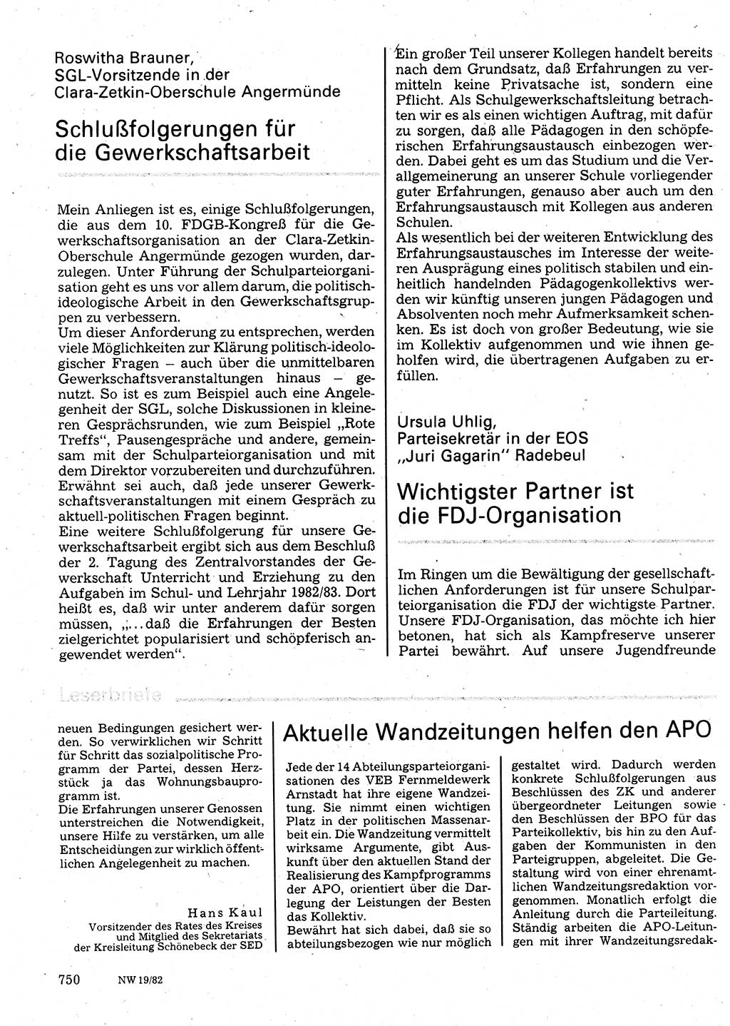Neuer Weg (NW), Organ des Zentralkomitees (ZK) der SED (Sozialistische Einheitspartei Deutschlands) für Fragen des Parteilebens, 37. Jahrgang [Deutsche Demokratische Republik (DDR)] 1982, Seite 750 (NW ZK SED DDR 1982, S. 750)