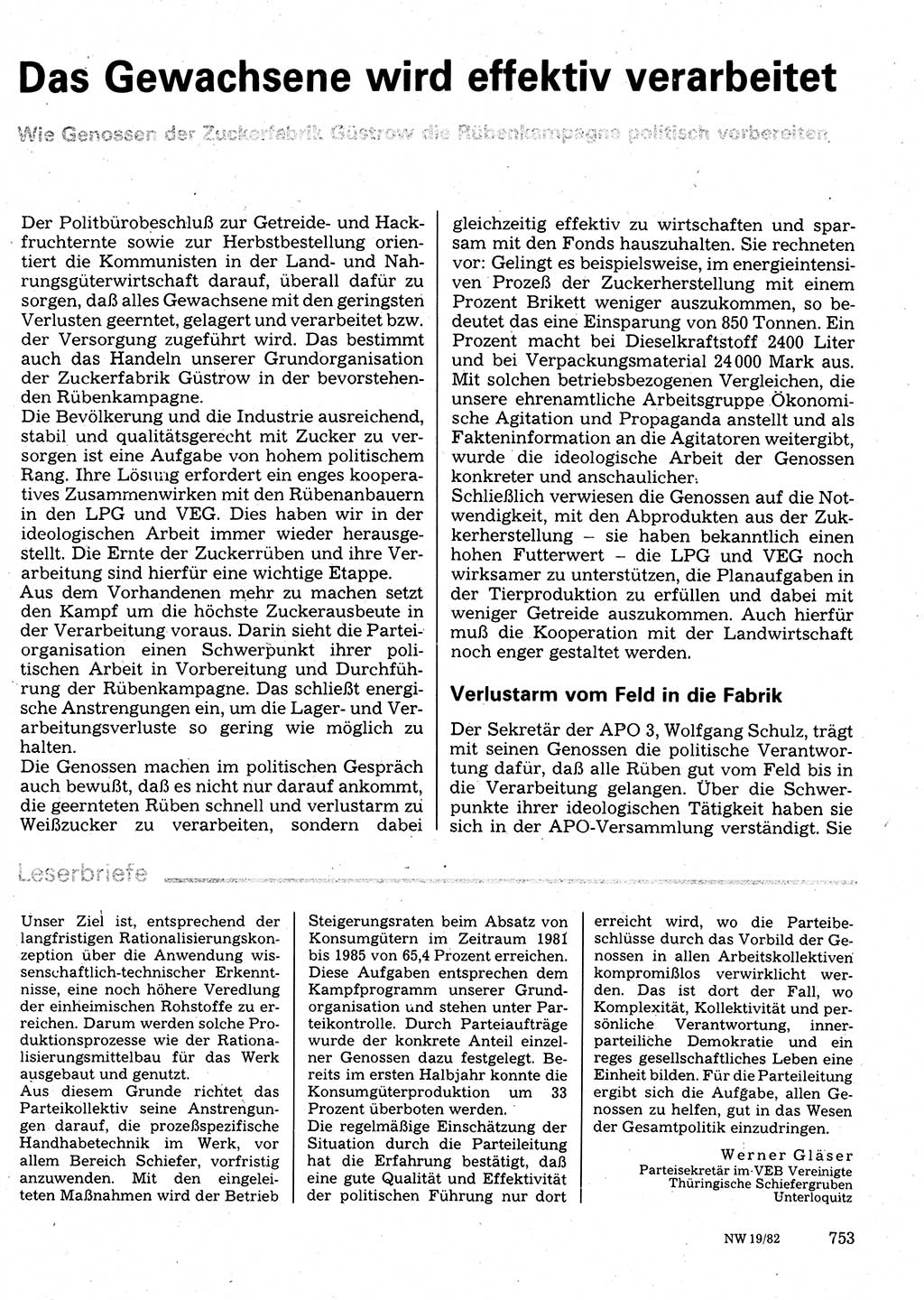 Neuer Weg (NW), Organ des Zentralkomitees (ZK) der SED (Sozialistische Einheitspartei Deutschlands) für Fragen des Parteilebens, 37. Jahrgang [Deutsche Demokratische Republik (DDR)] 1982, Seite 753 (NW ZK SED DDR 1982, S. 753)