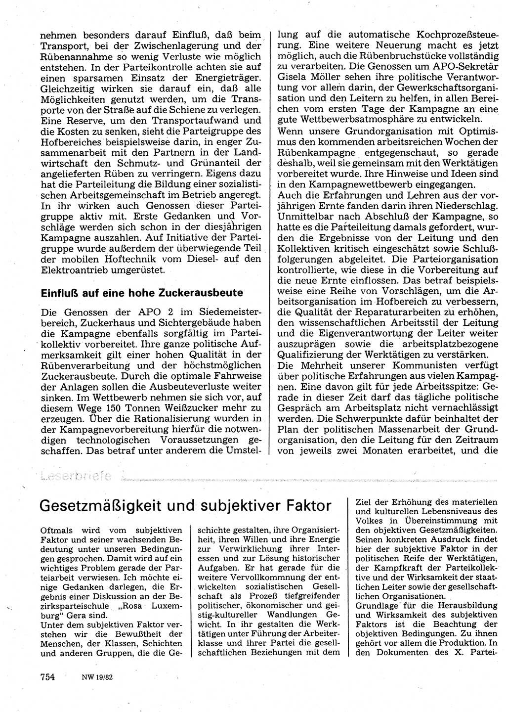 Neuer Weg (NW), Organ des Zentralkomitees (ZK) der SED (Sozialistische Einheitspartei Deutschlands) für Fragen des Parteilebens, 37. Jahrgang [Deutsche Demokratische Republik (DDR)] 1982, Seite 754 (NW ZK SED DDR 1982, S. 754)