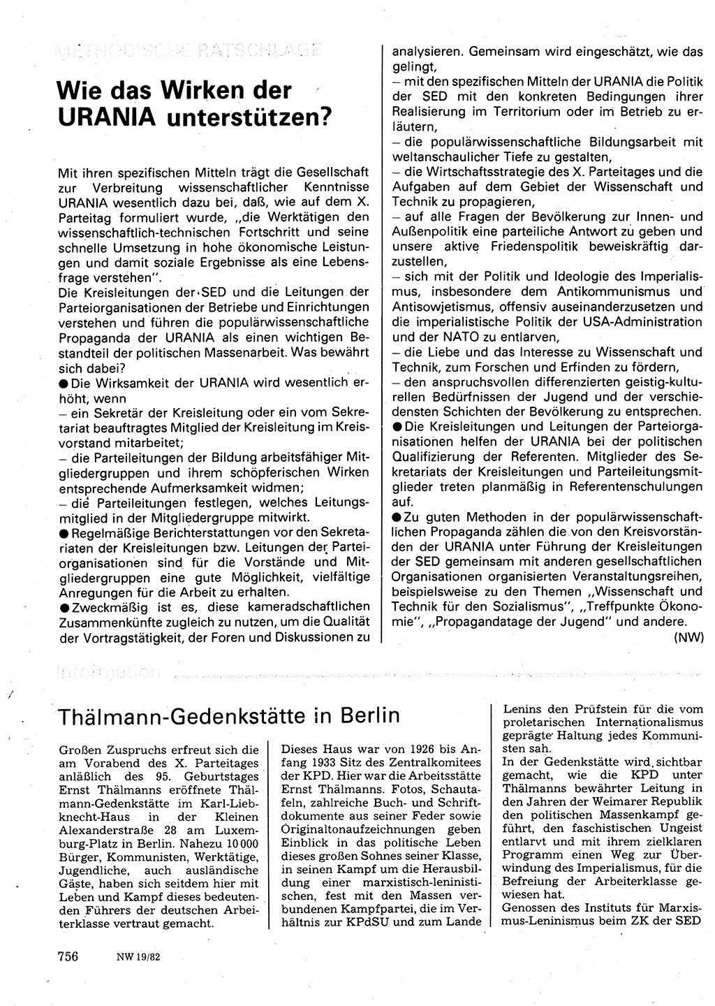 Neuer Weg (NW), Organ des Zentralkomitees (ZK) der SED (Sozialistische Einheitspartei Deutschlands) für Fragen des Parteilebens, 37. Jahrgang [Deutsche Demokratische Republik (DDR)] 1982, Seite 756 (NW ZK SED DDR 1982, S. 756)