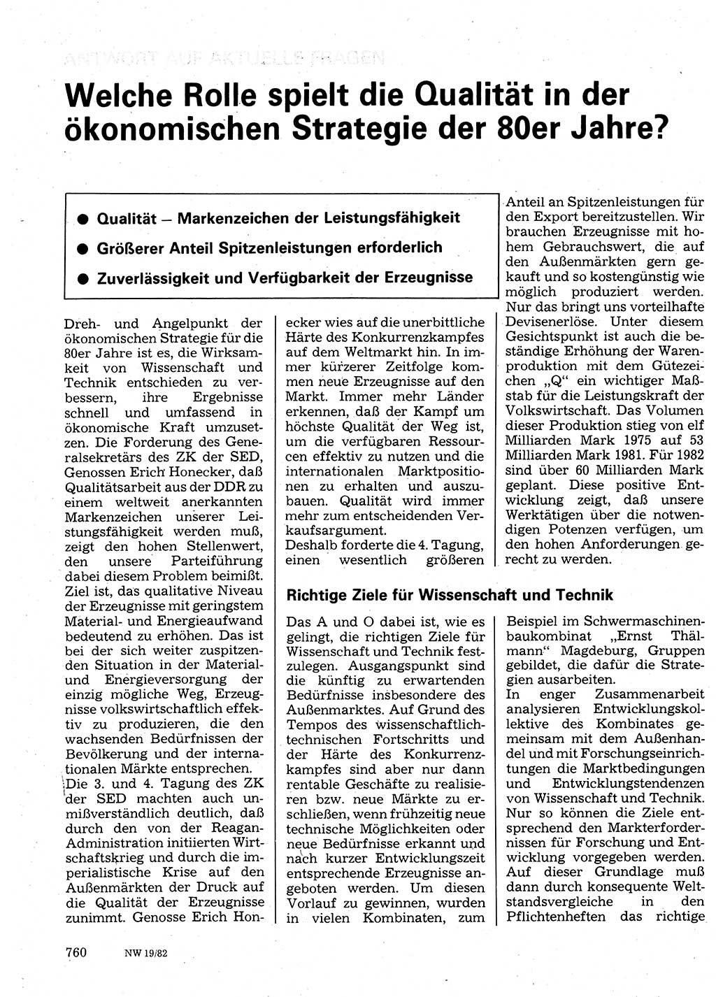 Neuer Weg (NW), Organ des Zentralkomitees (ZK) der SED (Sozialistische Einheitspartei Deutschlands) für Fragen des Parteilebens, 37. Jahrgang [Deutsche Demokratische Republik (DDR)] 1982, Seite 760 (NW ZK SED DDR 1982, S. 760)