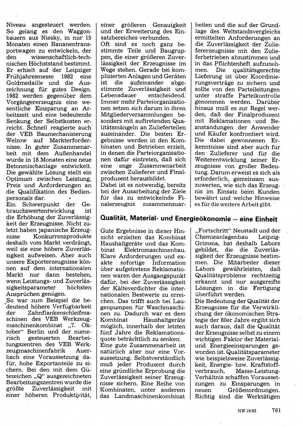 Neuer Weg (NW), Organ des Zentralkomitees (ZK) der SED (Sozialistische Einheitspartei Deutschlands) für Fragen des Parteilebens, 37. Jahrgang [Deutsche Demokratische Republik (DDR)] 1982, Seite 761 (NW ZK SED DDR 1982, S. 761)