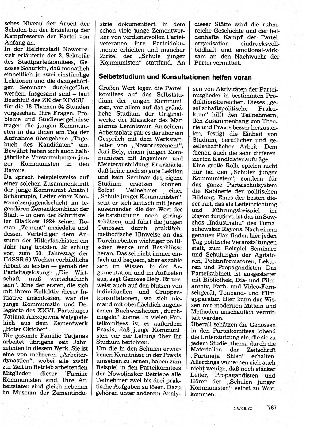 Neuer Weg (NW), Organ des Zentralkomitees (ZK) der SED (Sozialistische Einheitspartei Deutschlands) für Fragen des Parteilebens, 37. Jahrgang [Deutsche Demokratische Republik (DDR)] 1982, Seite 767 (NW ZK SED DDR 1982, S. 767)