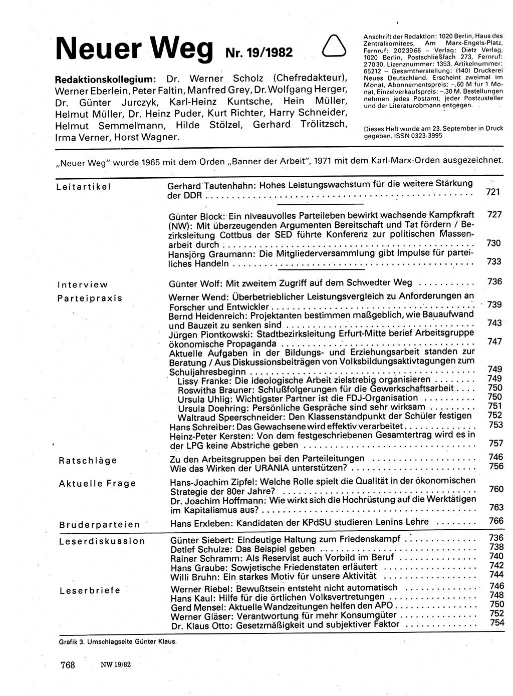 Neuer Weg (NW), Organ des Zentralkomitees (ZK) der SED (Sozialistische Einheitspartei Deutschlands) für Fragen des Parteilebens, 37. Jahrgang [Deutsche Demokratische Republik (DDR)] 1982, Seite 768 (NW ZK SED DDR 1982, S. 768)