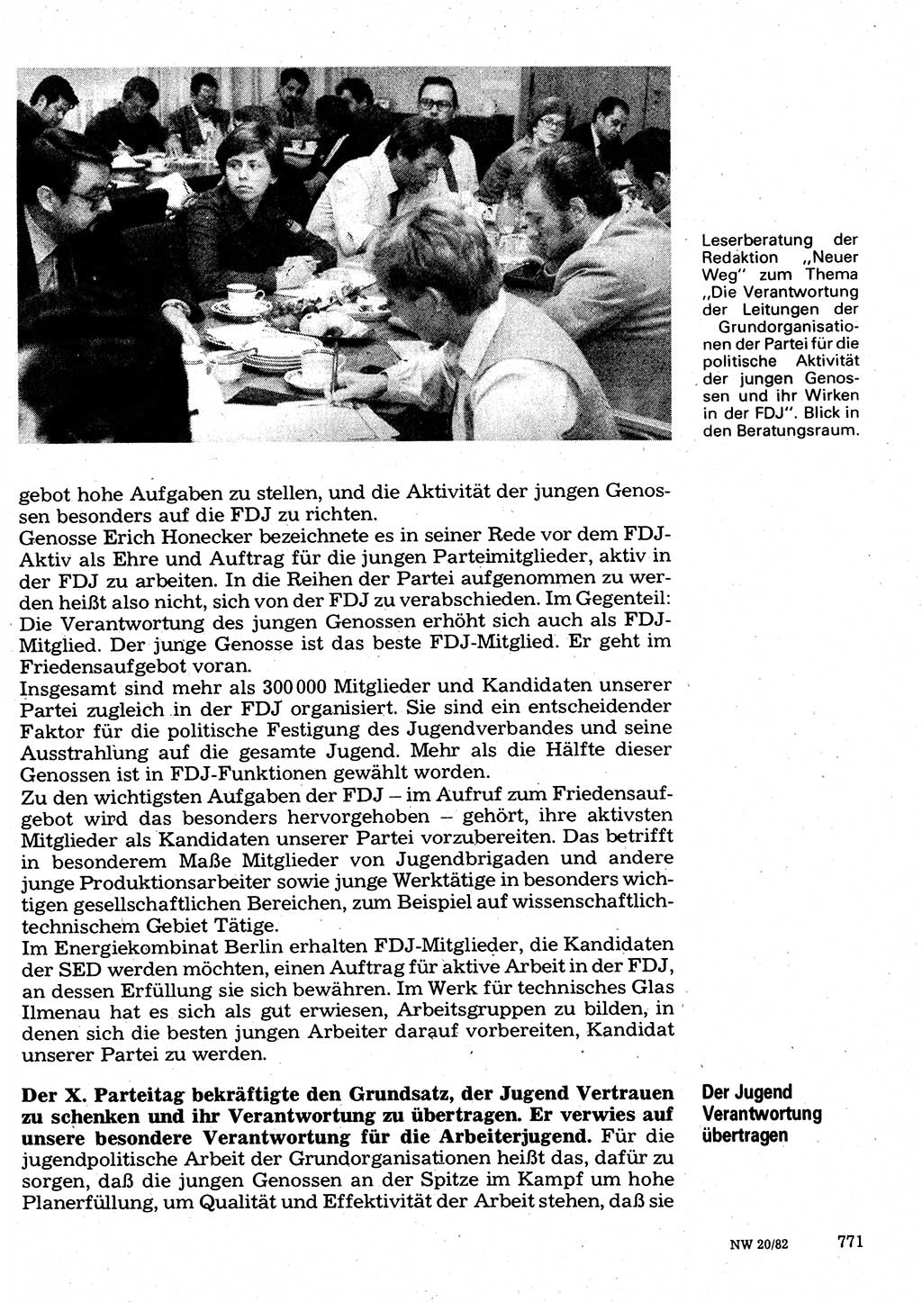 Neuer Weg (NW), Organ des Zentralkomitees (ZK) der SED (Sozialistische Einheitspartei Deutschlands) für Fragen des Parteilebens, 37. Jahrgang [Deutsche Demokratische Republik (DDR)] 1982, Seite 771 (NW ZK SED DDR 1982, S. 771)