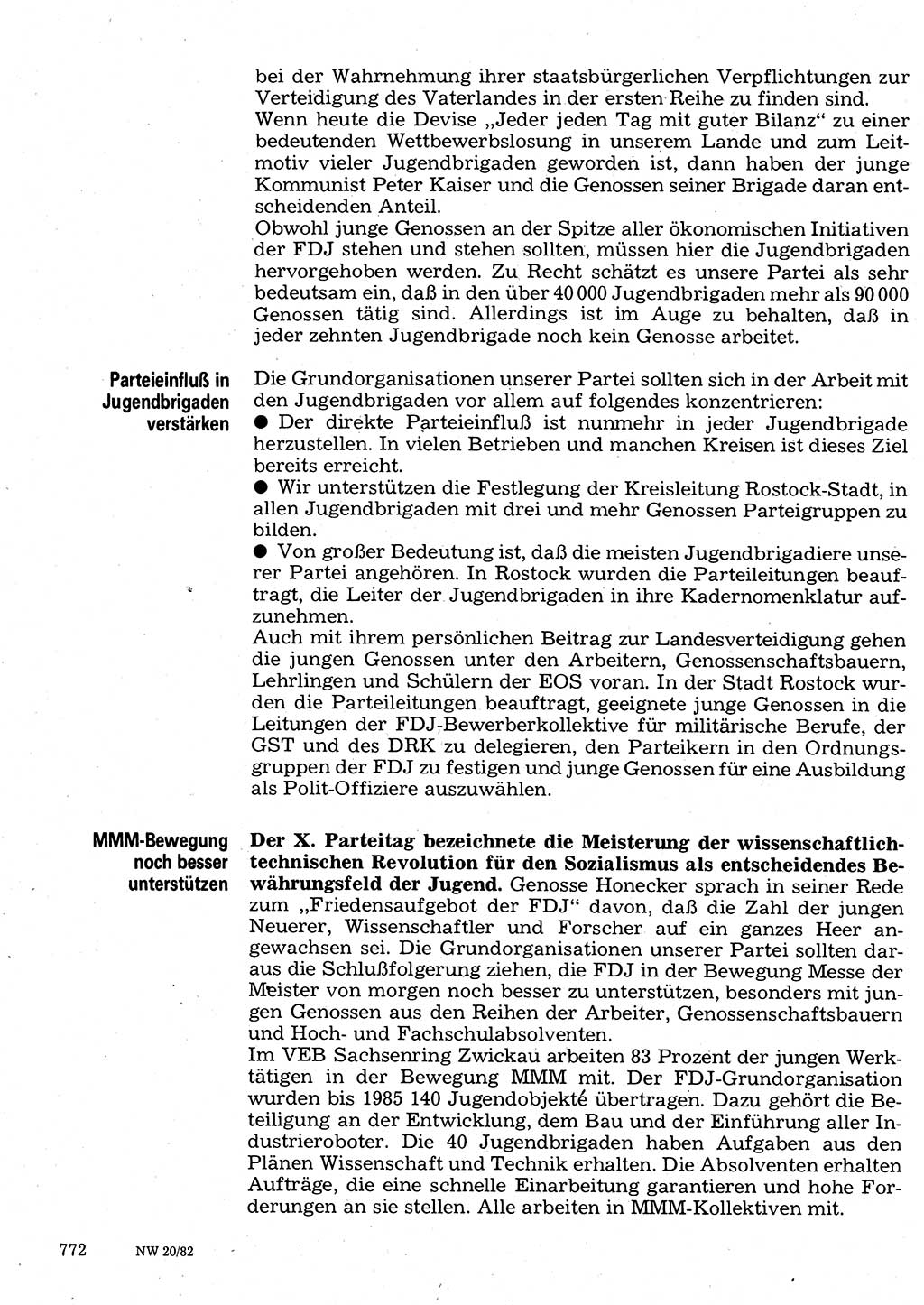 Neuer Weg (NW), Organ des Zentralkomitees (ZK) der SED (Sozialistische Einheitspartei Deutschlands) für Fragen des Parteilebens, 37. Jahrgang [Deutsche Demokratische Republik (DDR)] 1982, Seite 772 (NW ZK SED DDR 1982, S. 772)