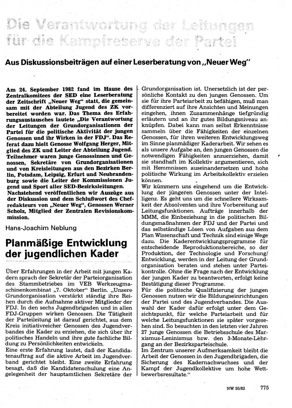 Neuer Weg (NW), Organ des Zentralkomitees (ZK) der SED (Sozialistische Einheitspartei Deutschlands) für Fragen des Parteilebens, 37. Jahrgang [Deutsche Demokratische Republik (DDR)] 1982, Seite 775 (NW ZK SED DDR 1982, S. 775)