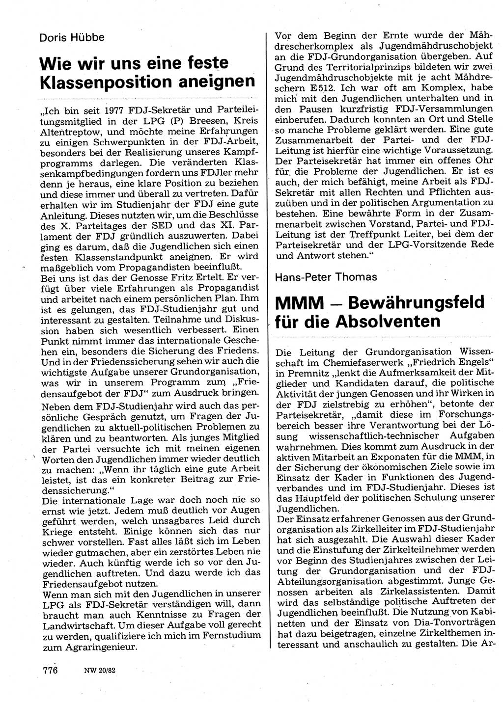 Neuer Weg (NW), Organ des Zentralkomitees (ZK) der SED (Sozialistische Einheitspartei Deutschlands) für Fragen des Parteilebens, 37. Jahrgang [Deutsche Demokratische Republik (DDR)] 1982, Seite 776 (NW ZK SED DDR 1982, S. 776)