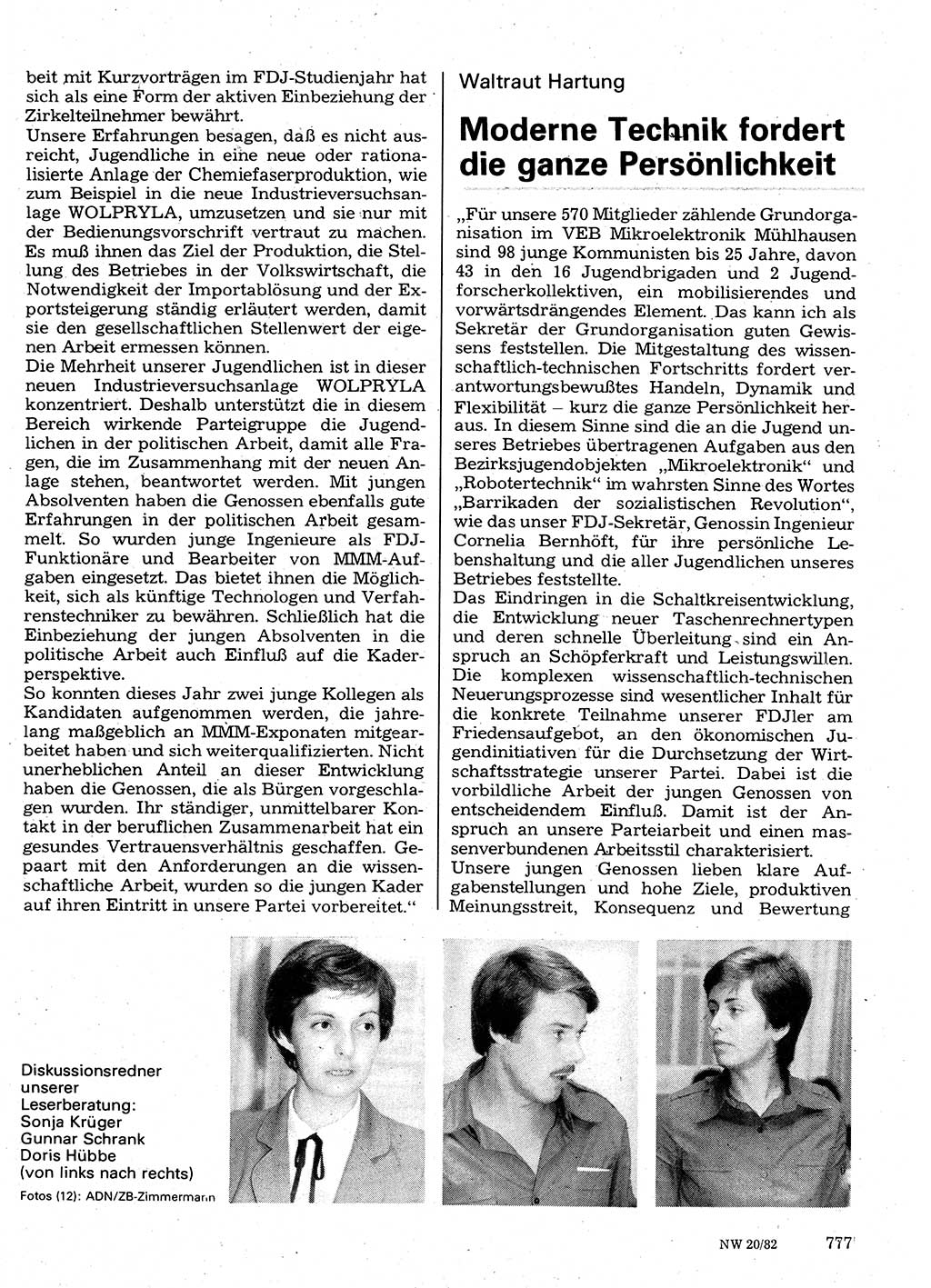 Neuer Weg (NW), Organ des Zentralkomitees (ZK) der SED (Sozialistische Einheitspartei Deutschlands) für Fragen des Parteilebens, 37. Jahrgang [Deutsche Demokratische Republik (DDR)] 1982, Seite 777 (NW ZK SED DDR 1982, S. 777)