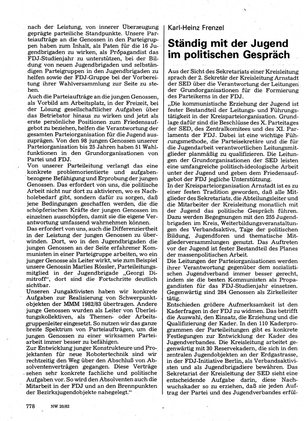 Neuer Weg (NW), Organ des Zentralkomitees (ZK) der SED (Sozialistische Einheitspartei Deutschlands) für Fragen des Parteilebens, 37. Jahrgang [Deutsche Demokratische Republik (DDR)] 1982, Seite 778 (NW ZK SED DDR 1982, S. 778)
