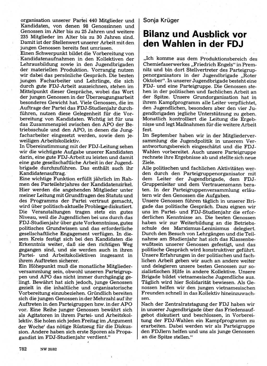 Neuer Weg (NW), Organ des Zentralkomitees (ZK) der SED (Sozialistische Einheitspartei Deutschlands) für Fragen des Parteilebens, 37. Jahrgang [Deutsche Demokratische Republik (DDR)] 1982, Seite 782 (NW ZK SED DDR 1982, S. 782)