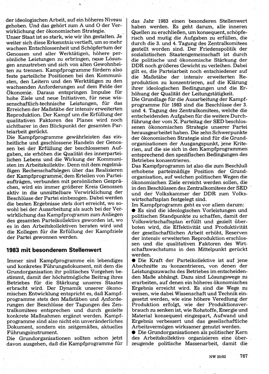 Neuer Weg (NW), Organ des Zentralkomitees (ZK) der SED (Sozialistische Einheitspartei Deutschlands) für Fragen des Parteilebens, 37. Jahrgang [Deutsche Demokratische Republik (DDR)] 1982, Seite 787 (NW ZK SED DDR 1982, S. 787)