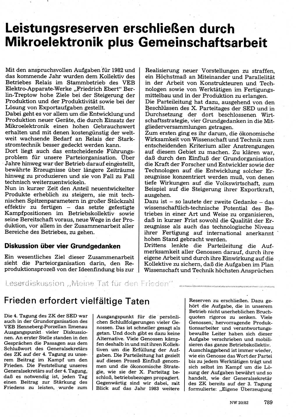 Neuer Weg (NW), Organ des Zentralkomitees (ZK) der SED (Sozialistische Einheitspartei Deutschlands) für Fragen des Parteilebens, 37. Jahrgang [Deutsche Demokratische Republik (DDR)] 1982, Seite 789 (NW ZK SED DDR 1982, S. 789)