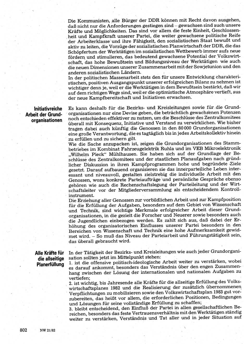 Neuer Weg (NW), Organ des Zentralkomitees (ZK) der SED (Sozialistische Einheitspartei Deutschlands) für Fragen des Parteilebens, 37. Jahrgang [Deutsche Demokratische Republik (DDR)] 1982, Seite 802 (NW ZK SED DDR 1982, S. 802)