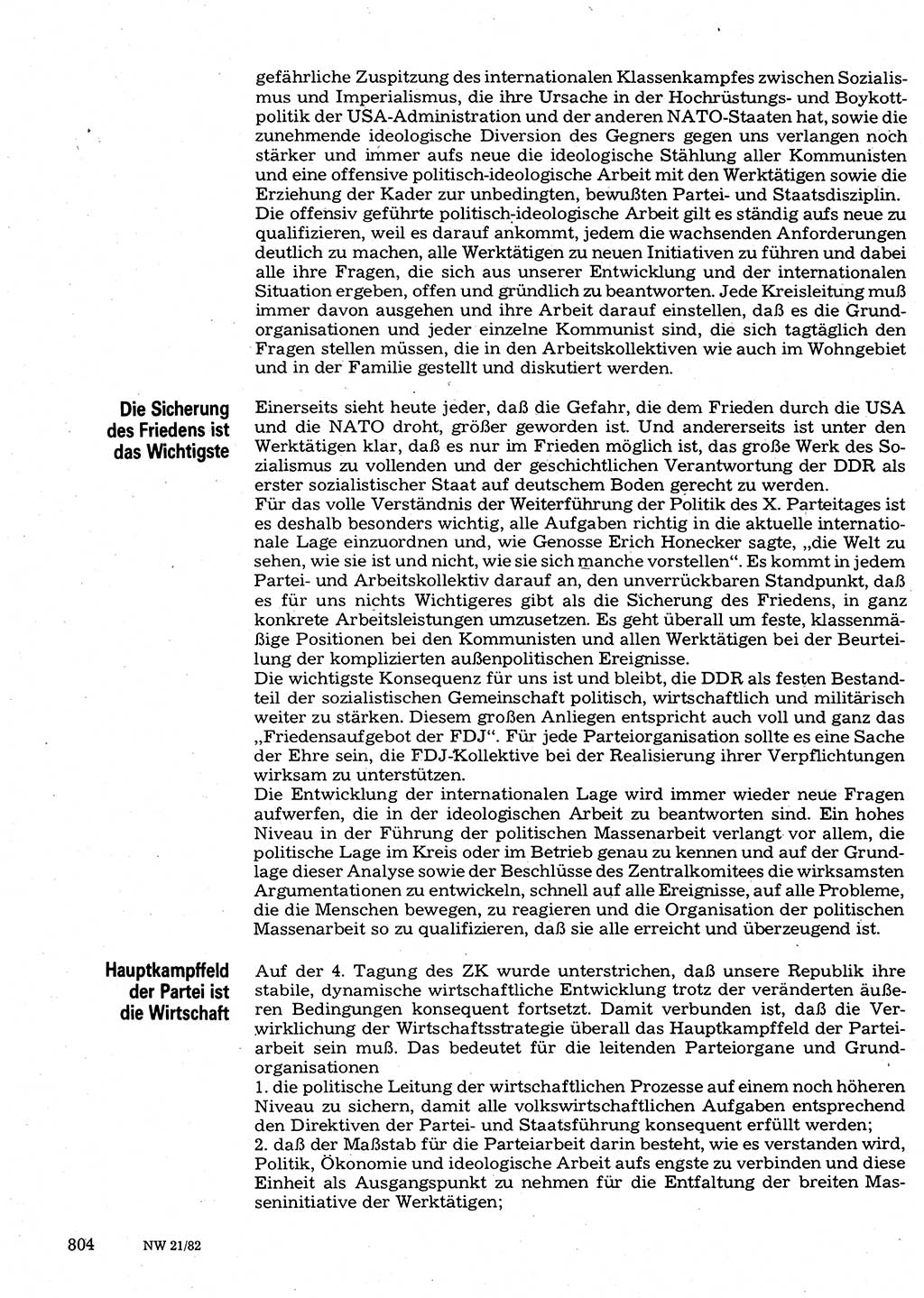 Neuer Weg (NW), Organ des Zentralkomitees (ZK) der SED (Sozialistische Einheitspartei Deutschlands) für Fragen des Parteilebens, 37. Jahrgang [Deutsche Demokratische Republik (DDR)] 1982, Seite 804 (NW ZK SED DDR 1982, S. 804)