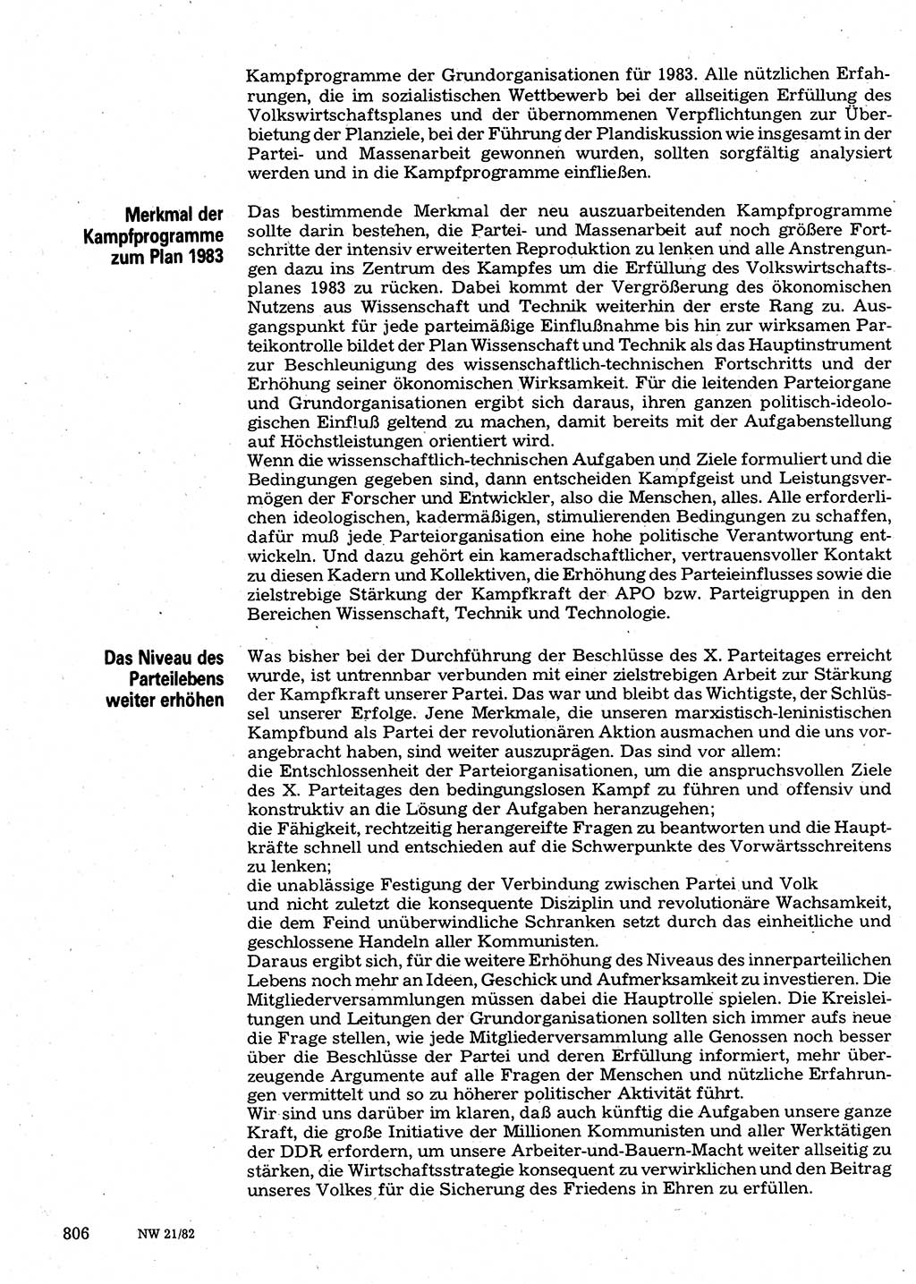 Neuer Weg (NW), Organ des Zentralkomitees (ZK) der SED (Sozialistische Einheitspartei Deutschlands) für Fragen des Parteilebens, 37. Jahrgang [Deutsche Demokratische Republik (DDR)] 1982, Seite 806 (NW ZK SED DDR 1982, S. 806)