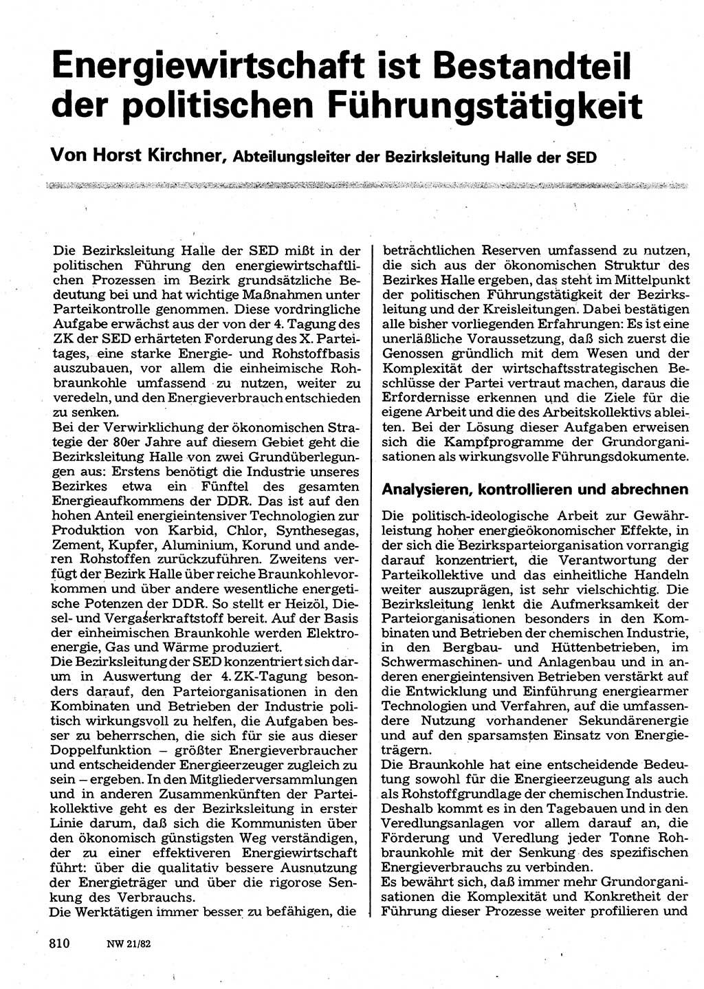 Neuer Weg (NW), Organ des Zentralkomitees (ZK) der SED (Sozialistische Einheitspartei Deutschlands) für Fragen des Parteilebens, 37. Jahrgang [Deutsche Demokratische Republik (DDR)] 1982, Seite 810 (NW ZK SED DDR 1982, S. 810)