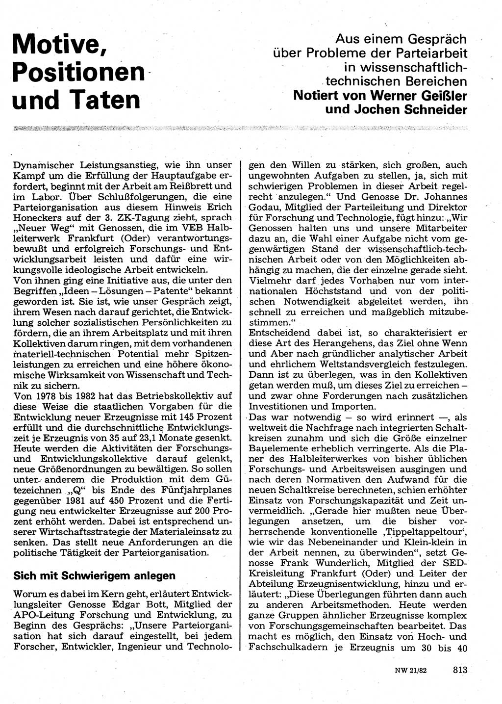 Neuer Weg (NW), Organ des Zentralkomitees (ZK) der SED (Sozialistische Einheitspartei Deutschlands) für Fragen des Parteilebens, 37. Jahrgang [Deutsche Demokratische Republik (DDR)] 1982, Seite 813 (NW ZK SED DDR 1982, S. 813)
