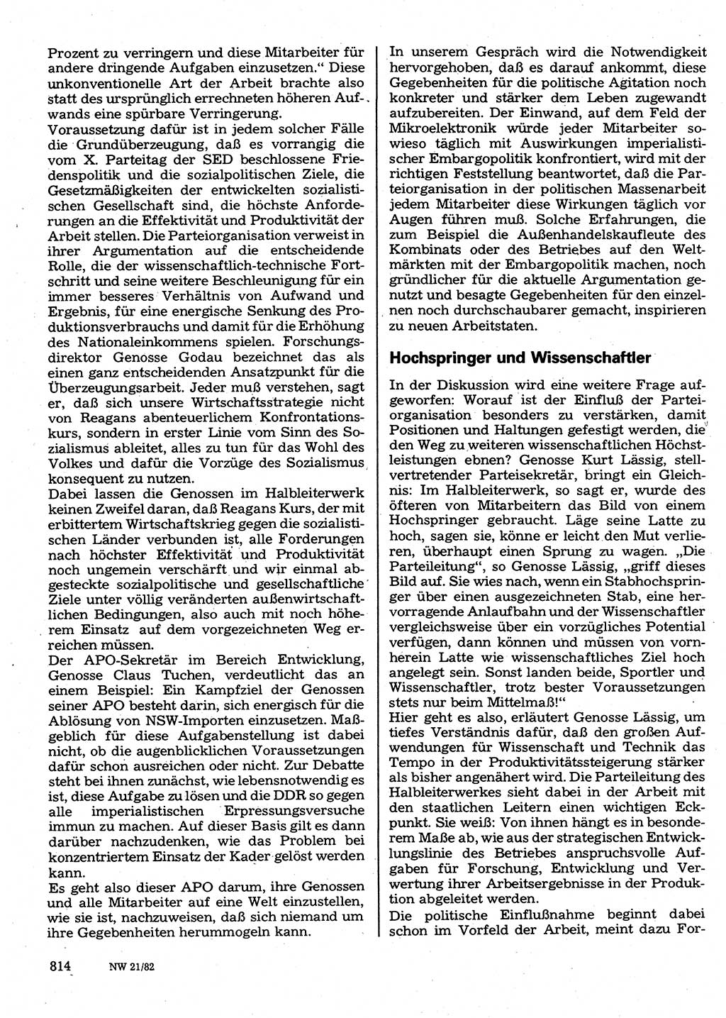 Neuer Weg (NW), Organ des Zentralkomitees (ZK) der SED (Sozialistische Einheitspartei Deutschlands) für Fragen des Parteilebens, 37. Jahrgang [Deutsche Demokratische Republik (DDR)] 1982, Seite 814 (NW ZK SED DDR 1982, S. 814)