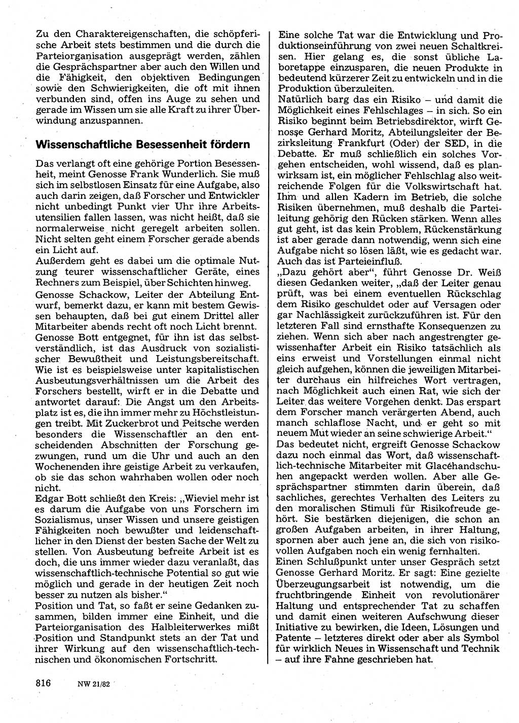 Neuer Weg (NW), Organ des Zentralkomitees (ZK) der SED (Sozialistische Einheitspartei Deutschlands) für Fragen des Parteilebens, 37. Jahrgang [Deutsche Demokratische Republik (DDR)] 1982, Seite 816 (NW ZK SED DDR 1982, S. 816)
