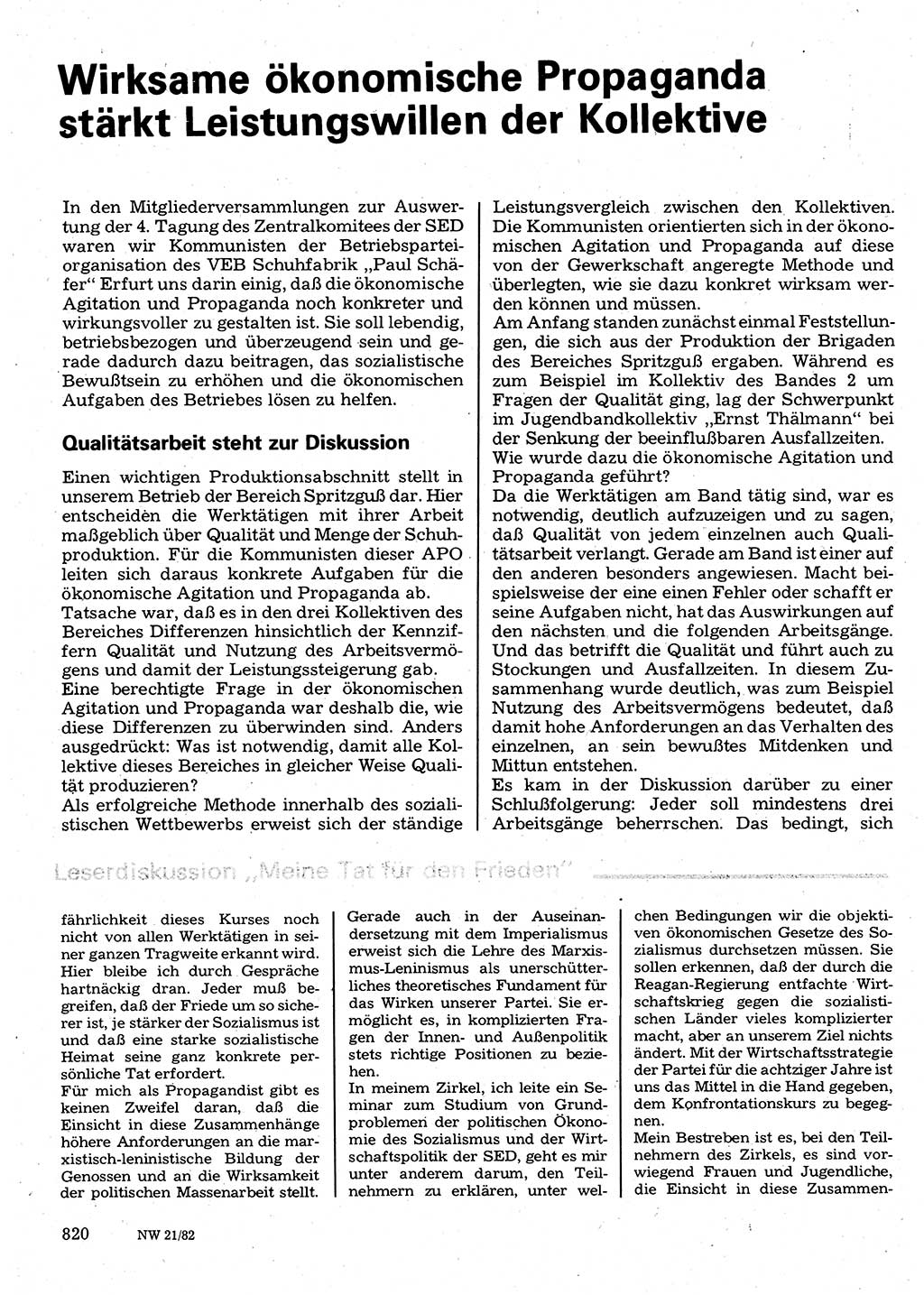 Neuer Weg (NW), Organ des Zentralkomitees (ZK) der SED (Sozialistische Einheitspartei Deutschlands) für Fragen des Parteilebens, 37. Jahrgang [Deutsche Demokratische Republik (DDR)] 1982, Seite 820 (NW ZK SED DDR 1982, S. 820)